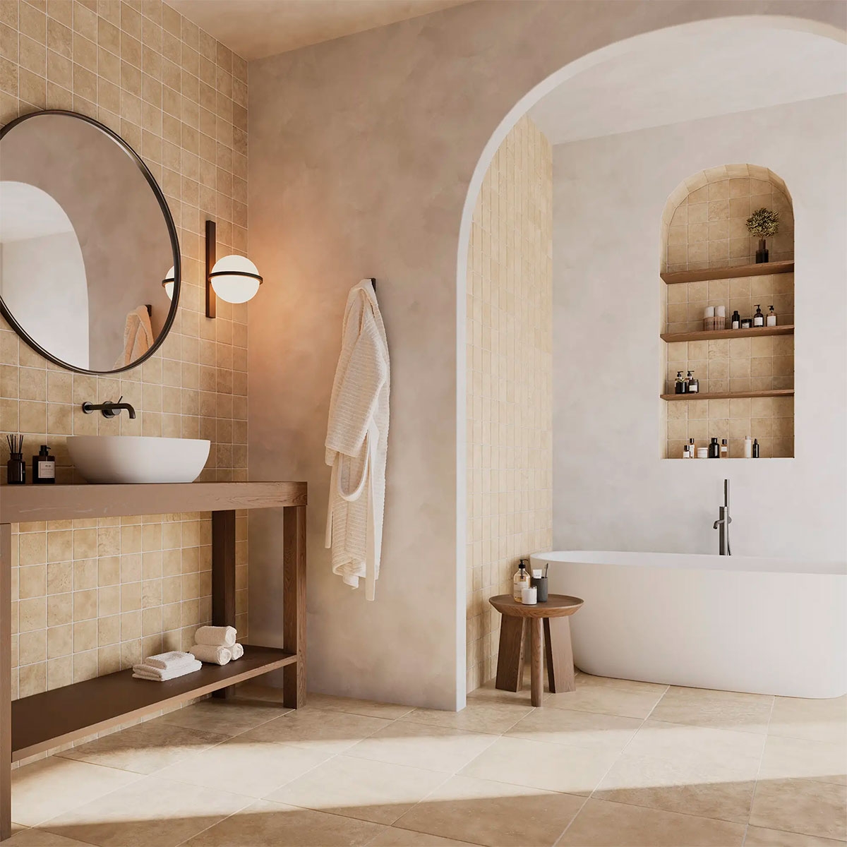 Baño con revestimiento Cross Cut S Walnut Antideslizante 11x11 (Caja 0.36m2)