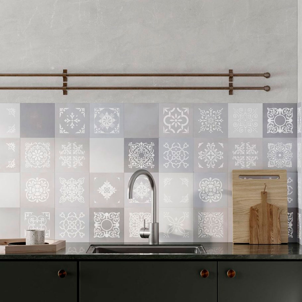 Cocina con revestimiento Delice Grey Taco 16,5x16,5 (Caja 0,55m2)