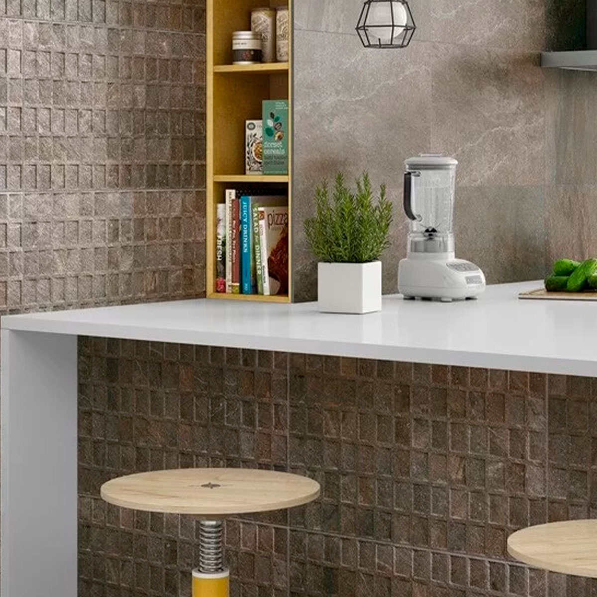 Cozinha com revestimento Dover Deco Natural 45x90 (Box 1.22m2)