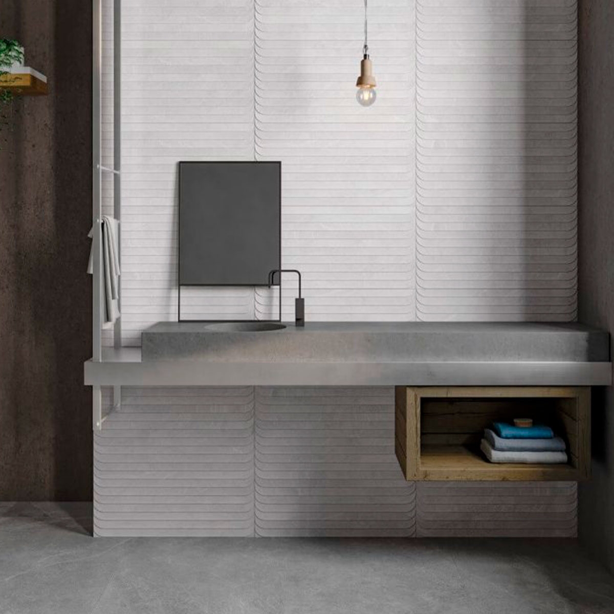 Interior con pavimento Lavik Grey 59,1x119,1