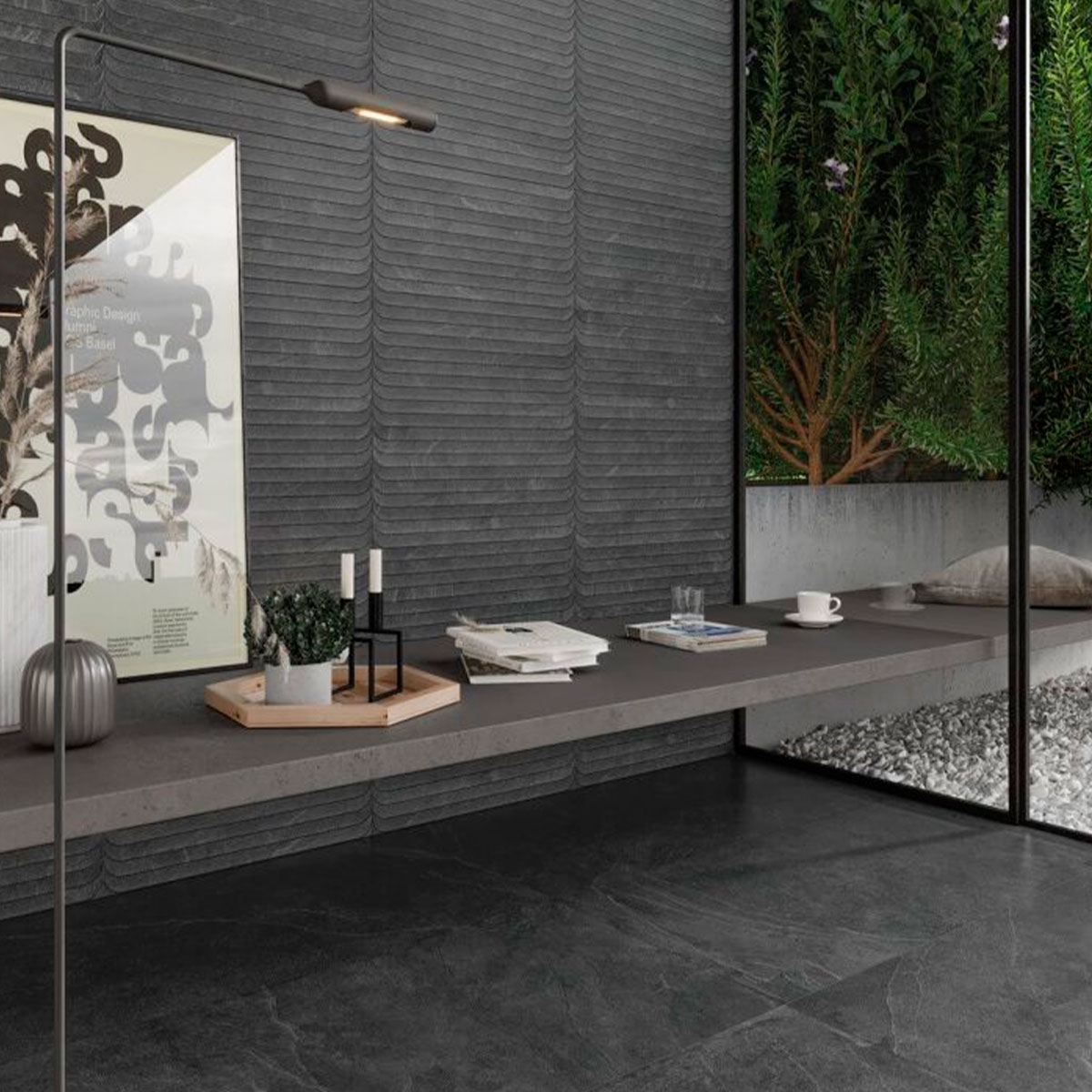 Interior com revestimento Lavik Deco Dark 32x62.5