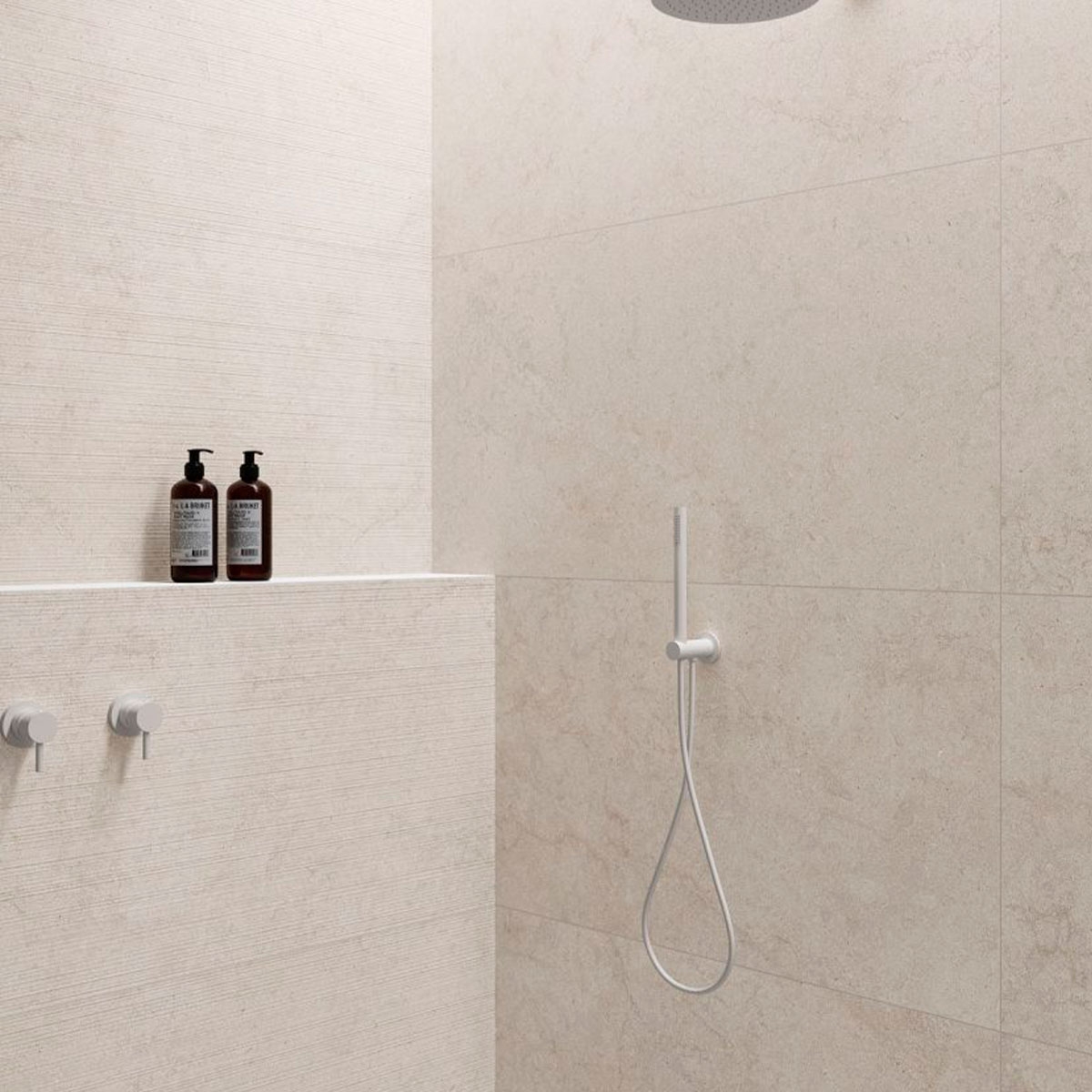 Casa de banho com azulejo de parede de amêndoa calcária 59.1x119.1