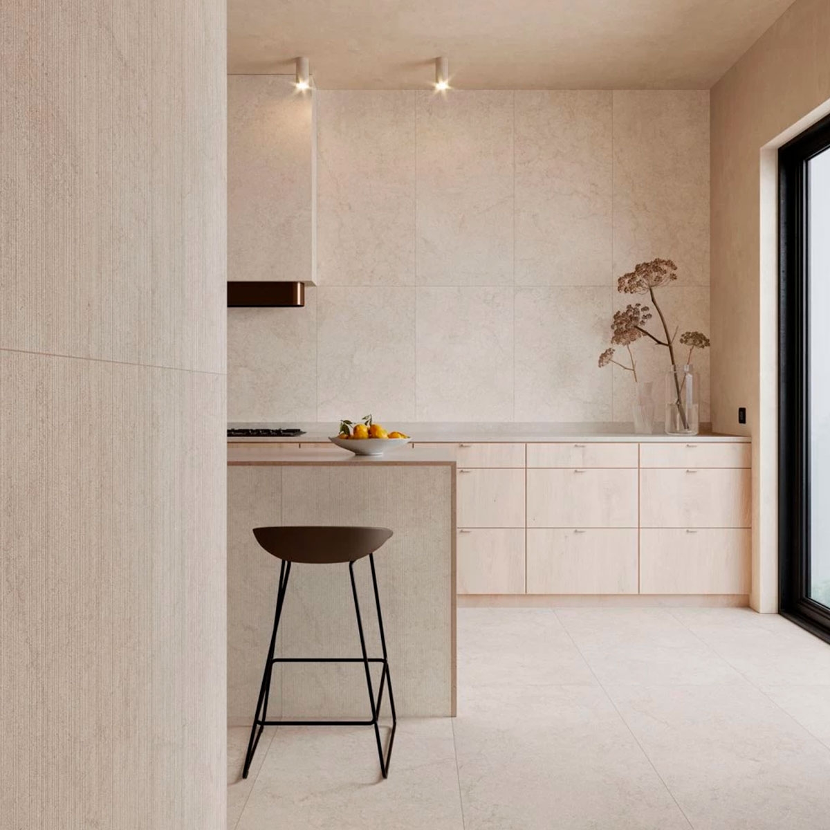 Cozinha com pavimento e revestimento Calcário Amêndoa 59.1x119.1 (Box 1.41m2)