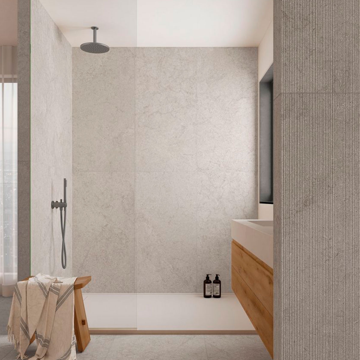 Bathroom with Limestone Grey wall and floor tiles 59.1x119.1 (Box 1.41m2)