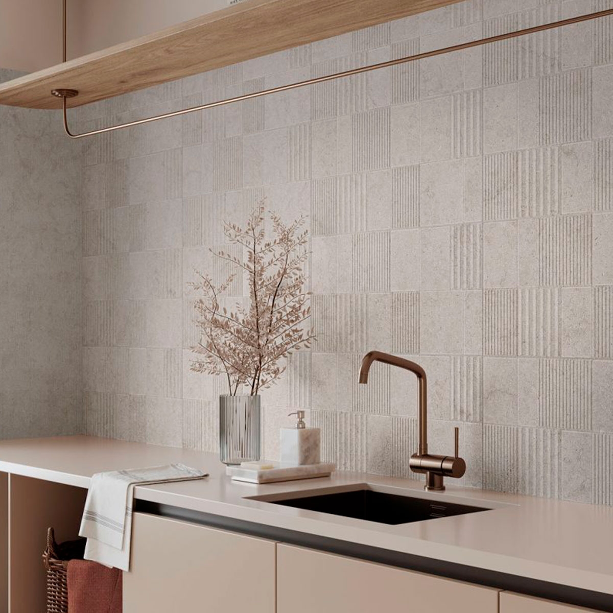 Kitchen with Limestone Deco Grey coating 32x62.5 (Box 1.00m2)