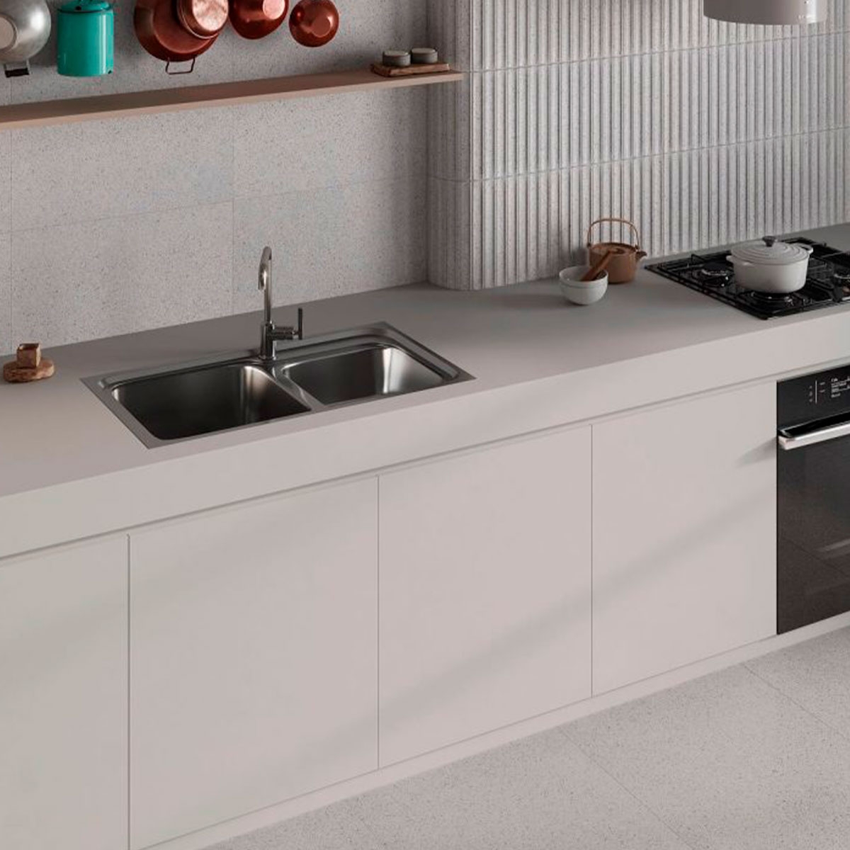 Cozinha com revestimento Marmetta Grey 32x62.5 (Box 1.00m2)