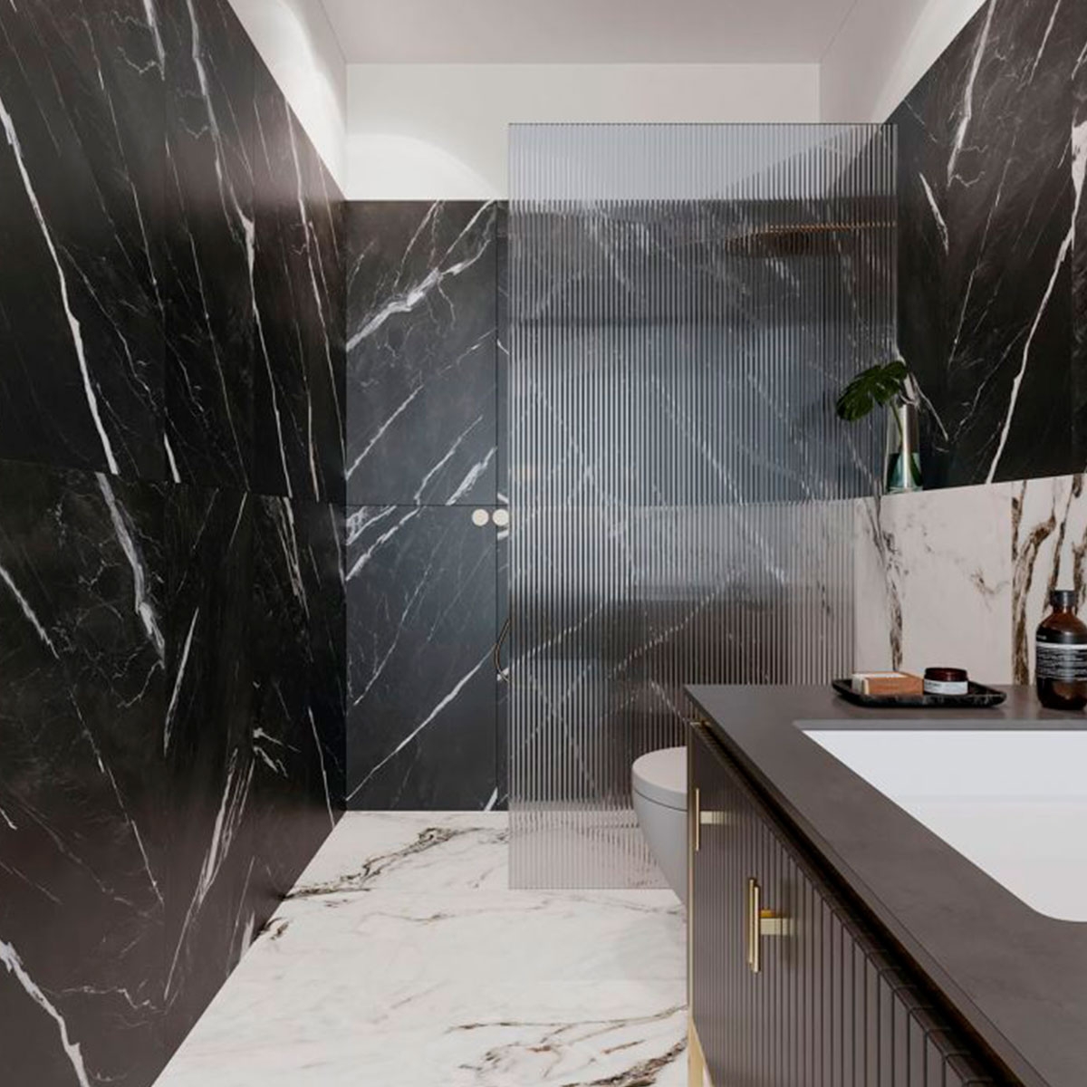 Bathroom with Montblack wall tile 59.1x119.1 (Box 1.41m2)