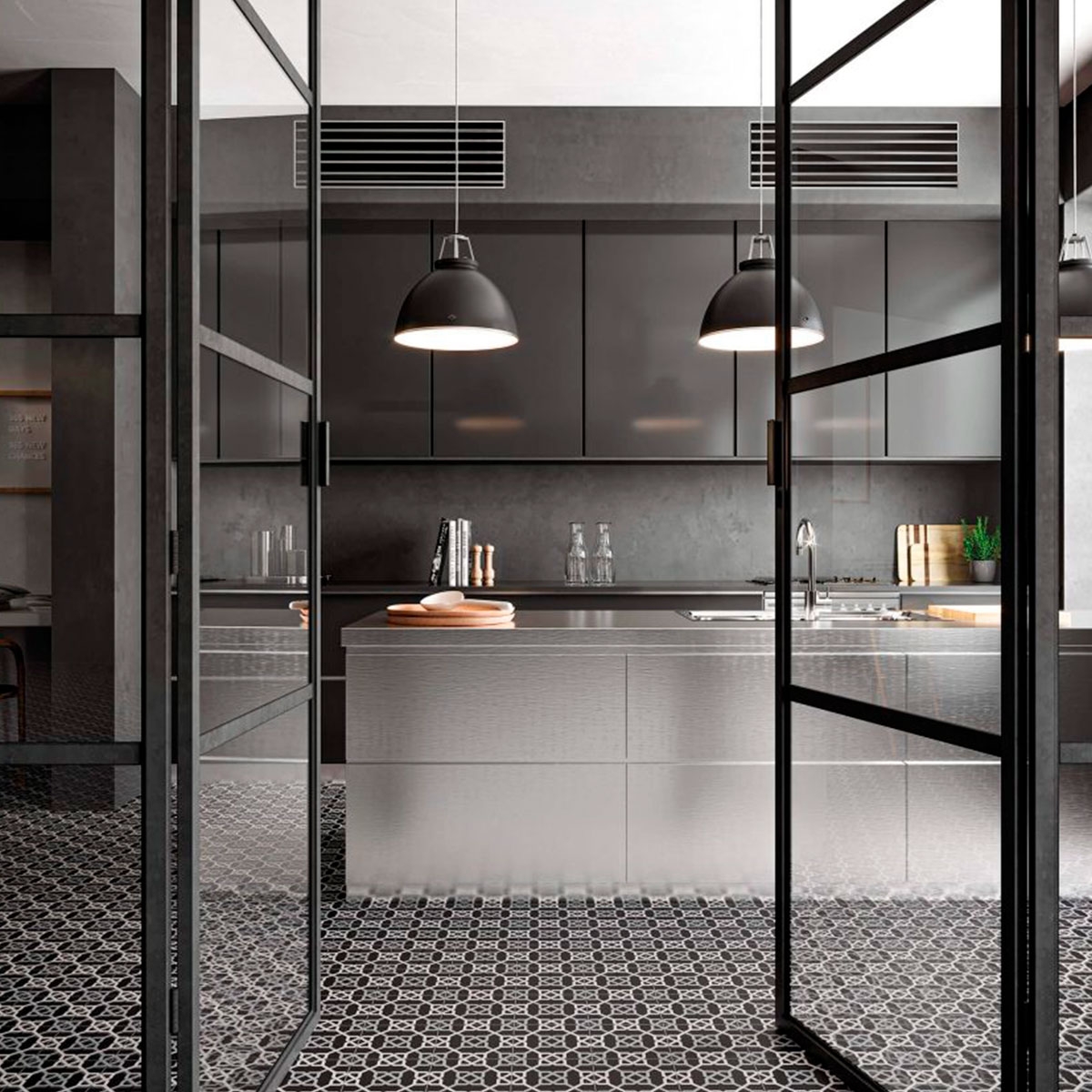 Nautic Black Taco 16.5x16.5 kitchen with flooring