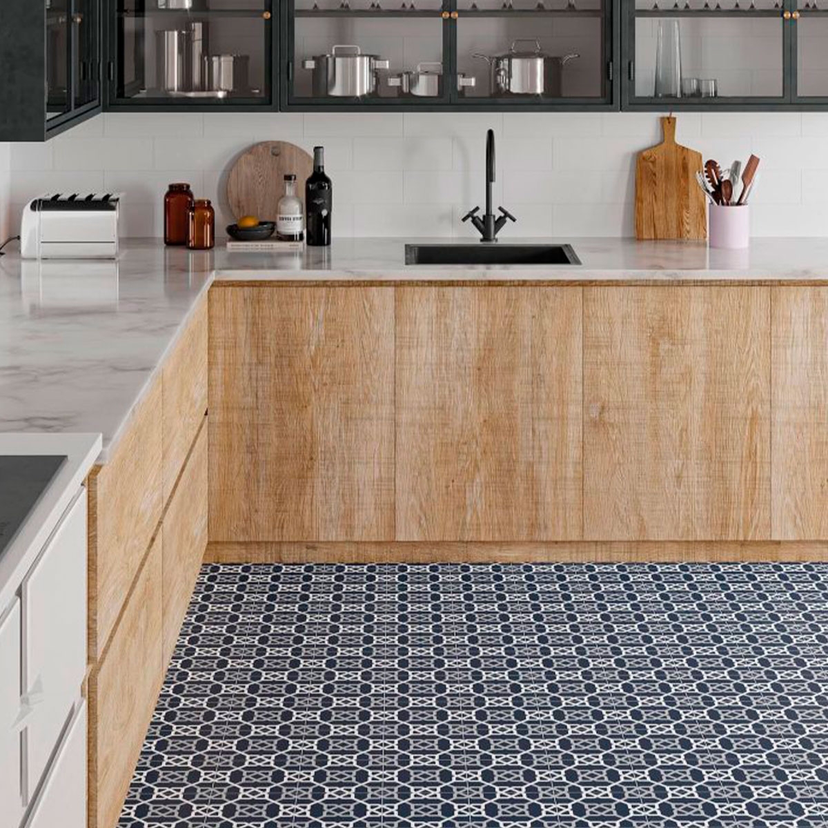 Cozinha com piso Taco Azul Náutico 16,5x16,5