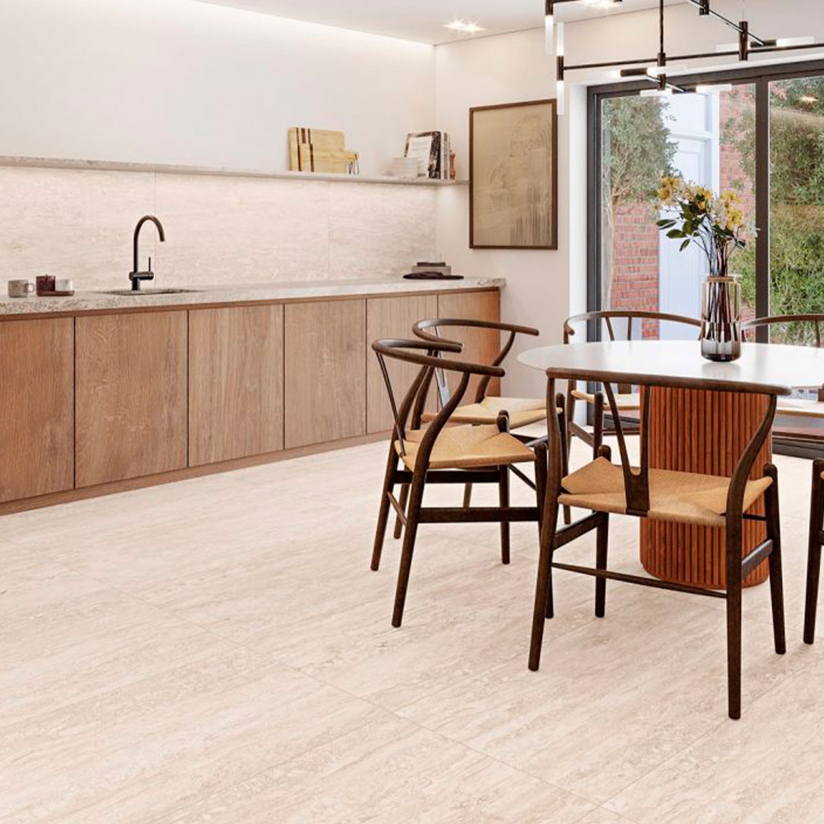 Cocina con pavimento Palatino Ivory 59,1x119,1 (Caja 1,41m2)