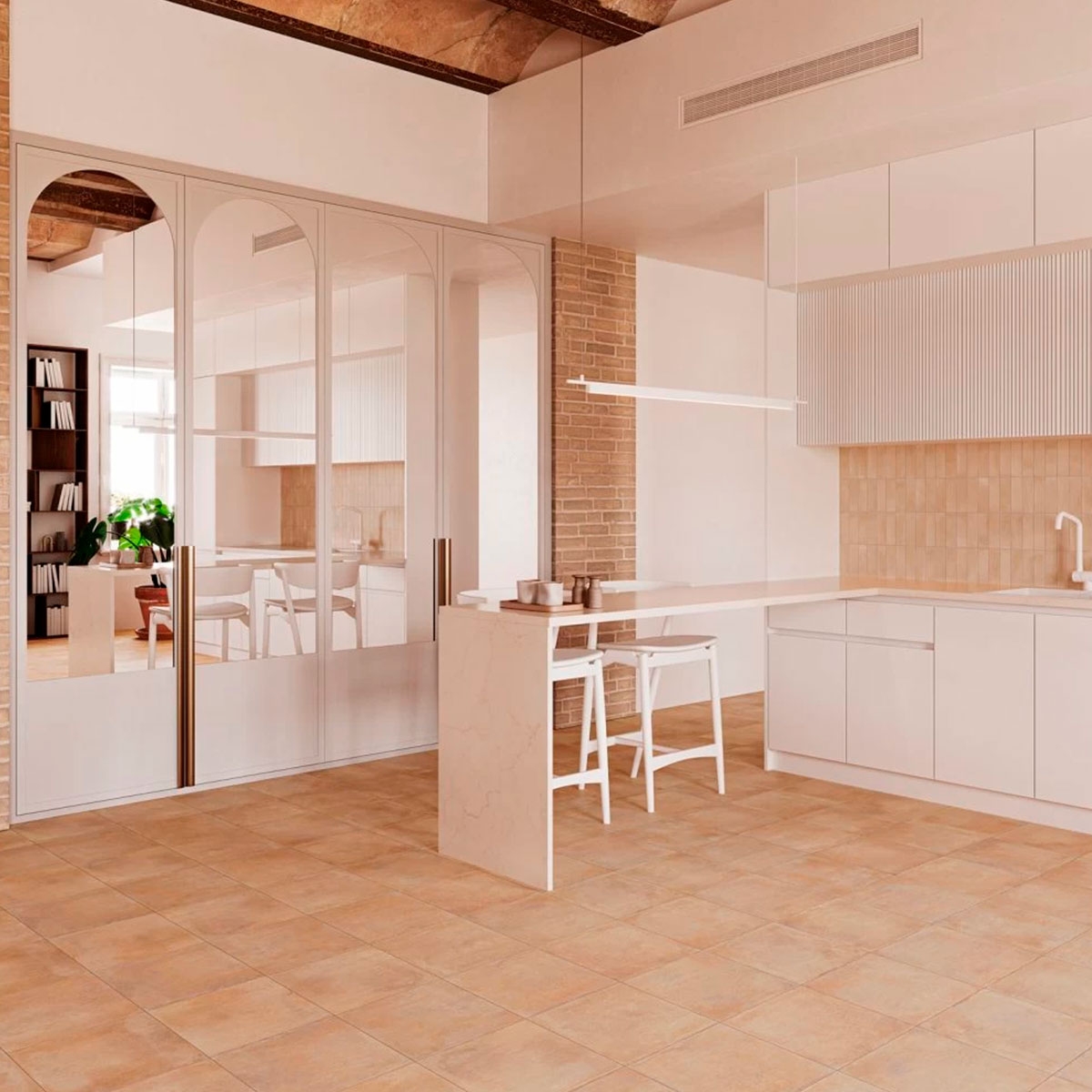 Cuisine avec sol Saona Chiaro 33,15x33,15 (Boîte 1,32m2)