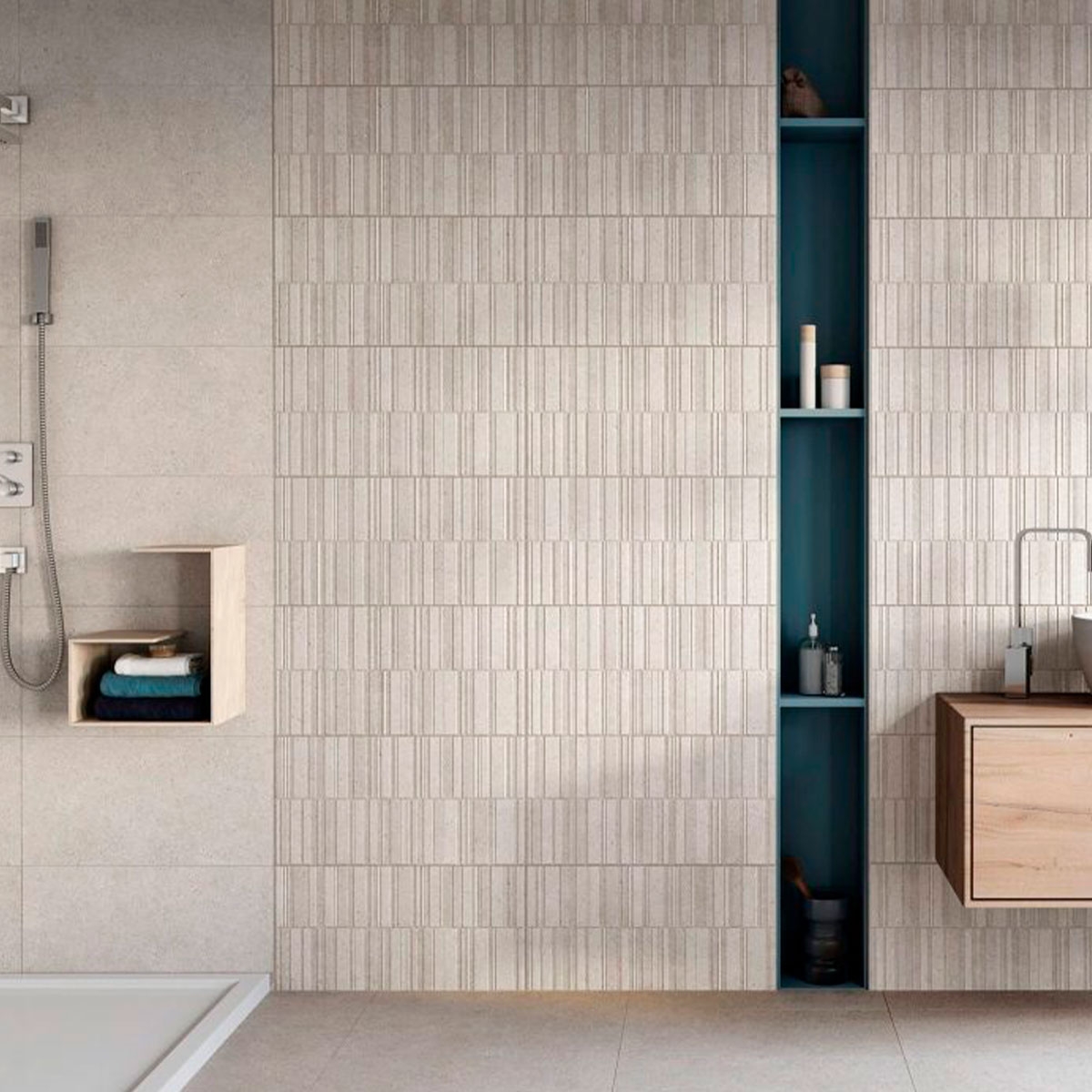 Salle de bain avec revêtement Sassi Beige 32x62.5 (Boîte 1.00m2)