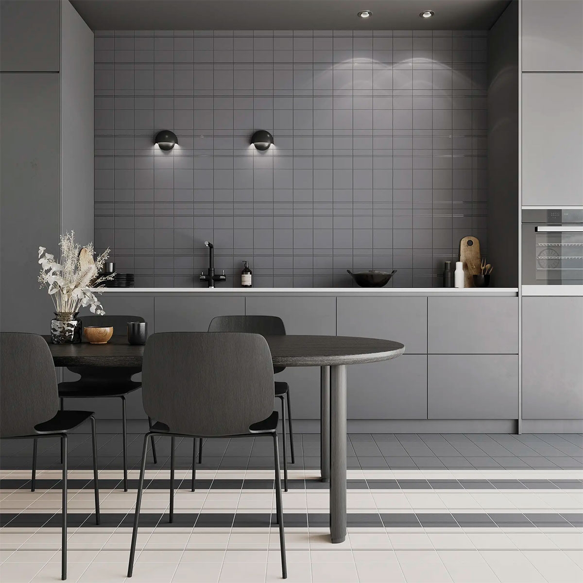 Ponto & Traço Titânio Neutro 15x15 Cozinha com Pavimento (Caixa 0.54m2)