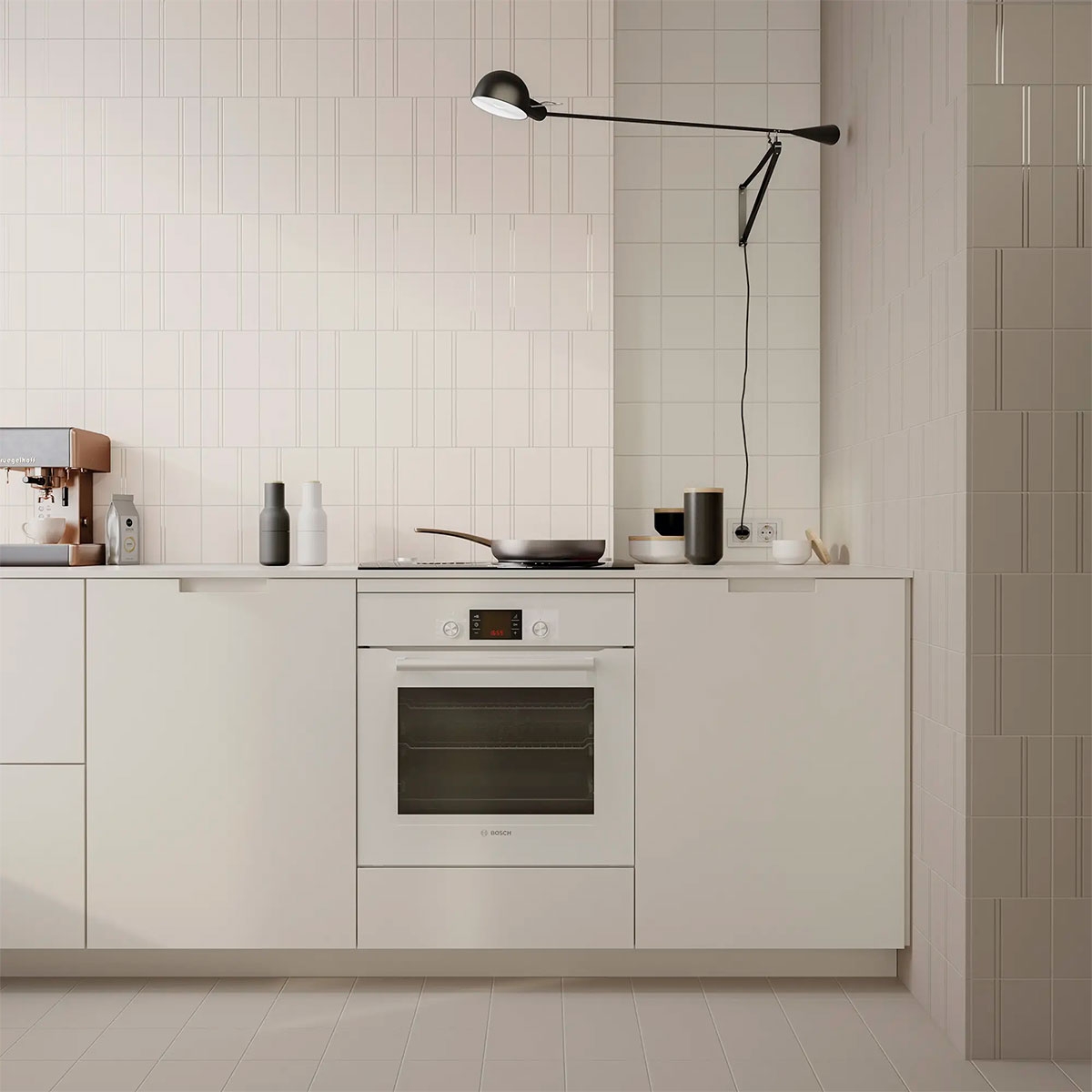 Cozinha com revestimento Point & Dash Greige 15x15 (Box 0.54m2)