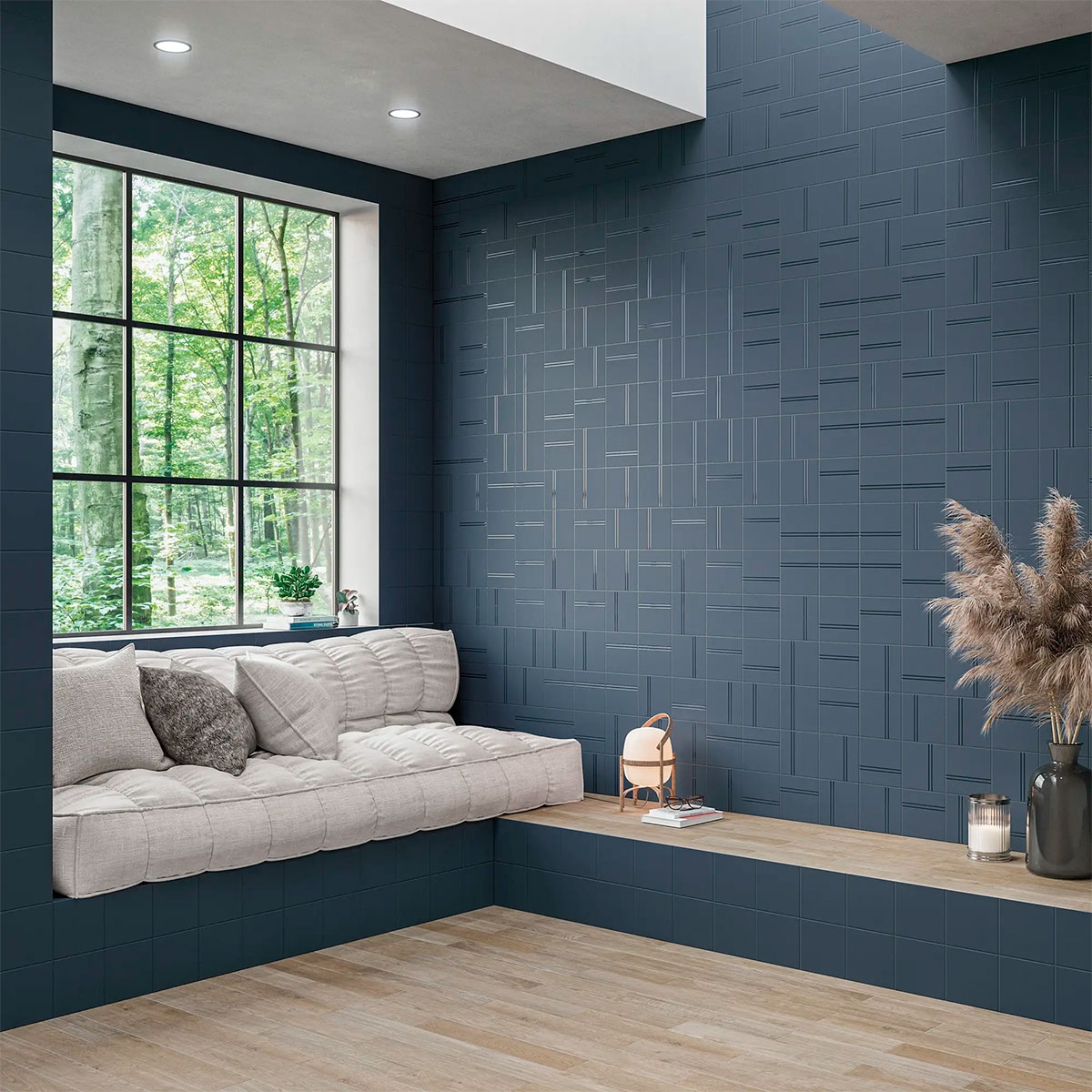 Interior con revestimiento Point & Dash Peacock 15x15 (Caja 0.54m2)