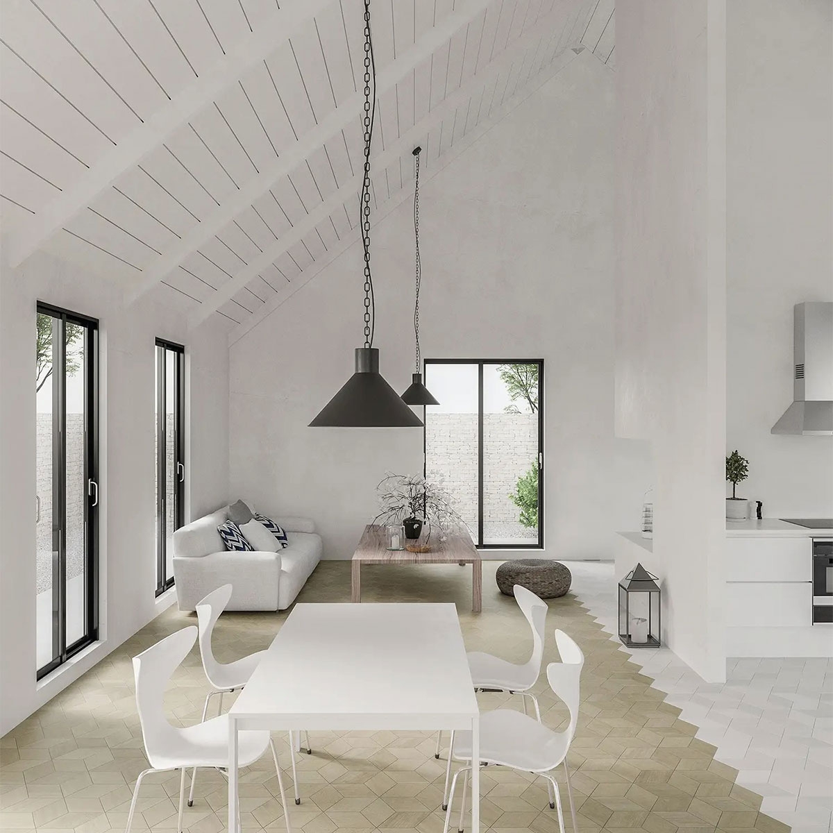 Interior com revestimento Diamond Wood Mid 14x24