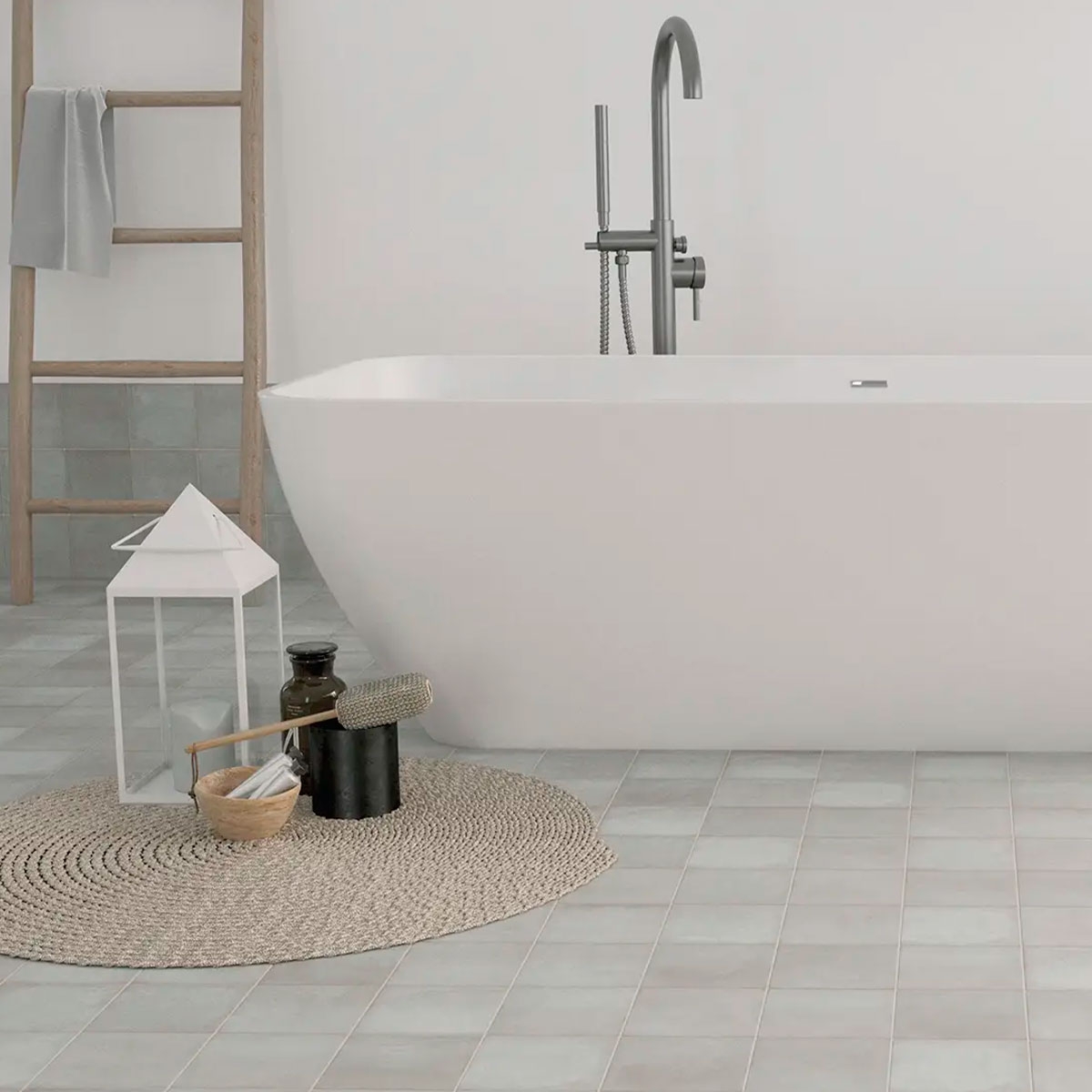 Casa de banho com pavimento Mud Grey 14x14 (Box 0.49m2)