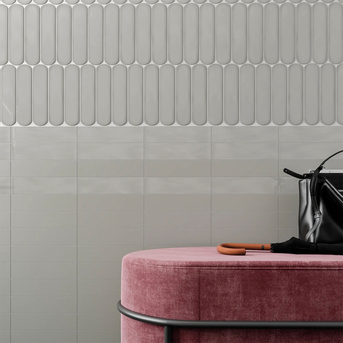 Interior con revestimiento Grace O Grey Brillo 7,5x30