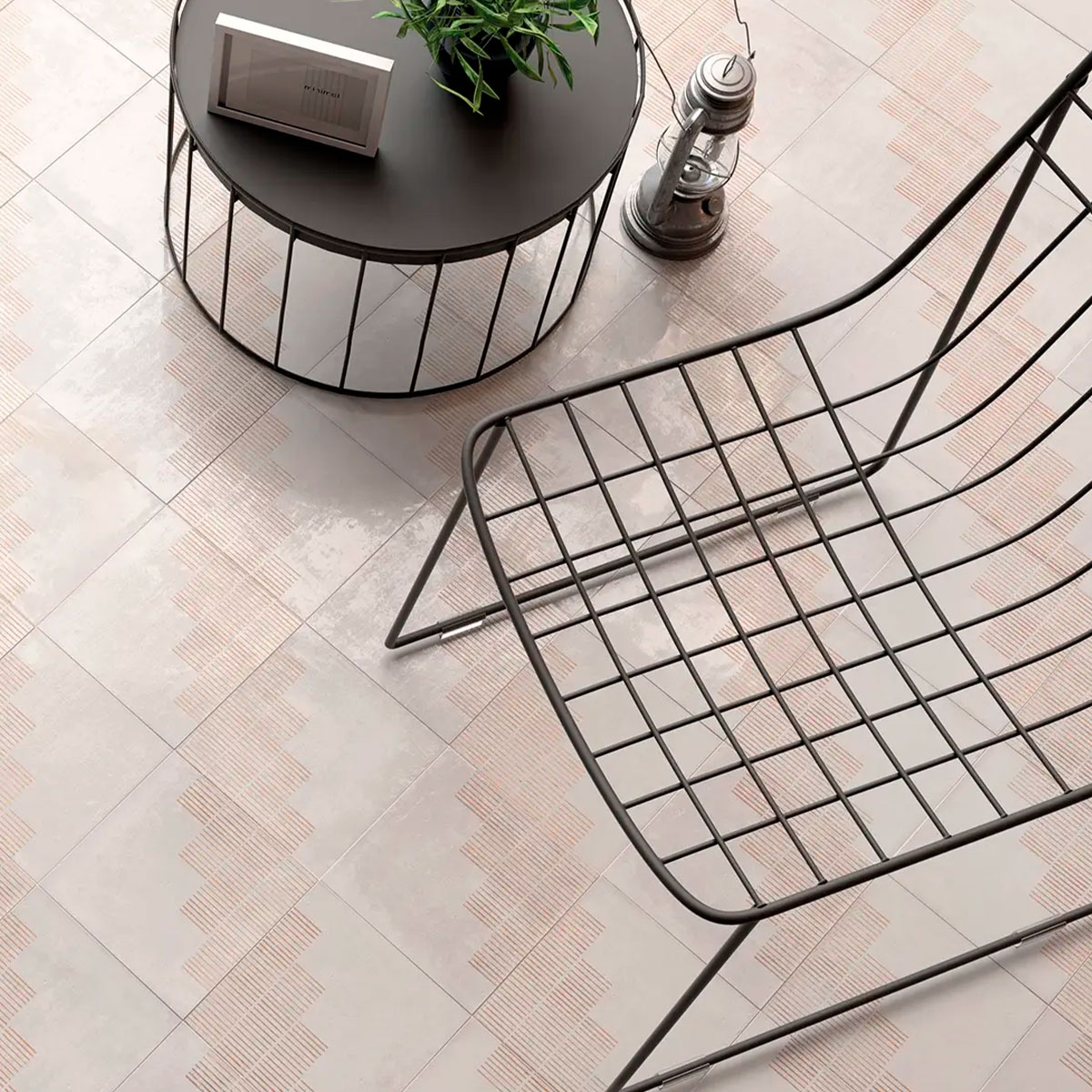 Interior with Mestizaje Chateau Lines White pavement 18.5x18.5 (Box 0.41m2)