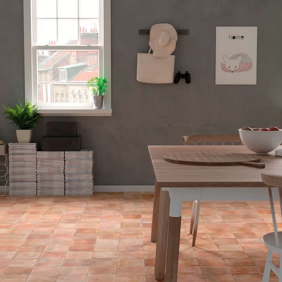 Interior con pavimento Mestizaje Chateau Cotto 18,5x18,5