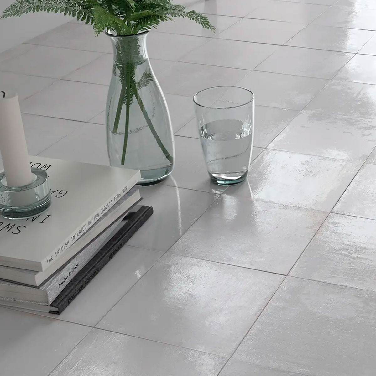 Interior con pavimento Mestizaje Chateau White 18,5x18,5