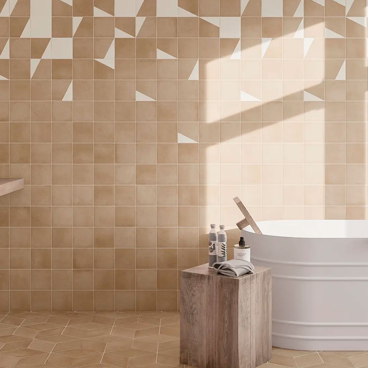 Baño con pavimento Mud Diamond Terra 14x24 (Caja 0.46m2)