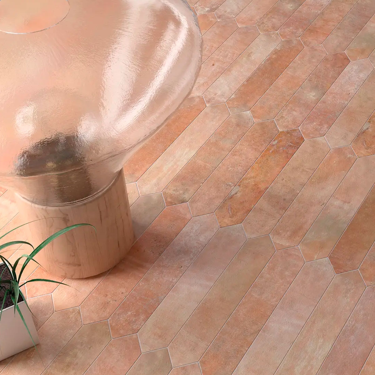 Interior con pavimento Mestizaje Chateau Crayon Cotto 4x22,6 (Caja 0.38m2)