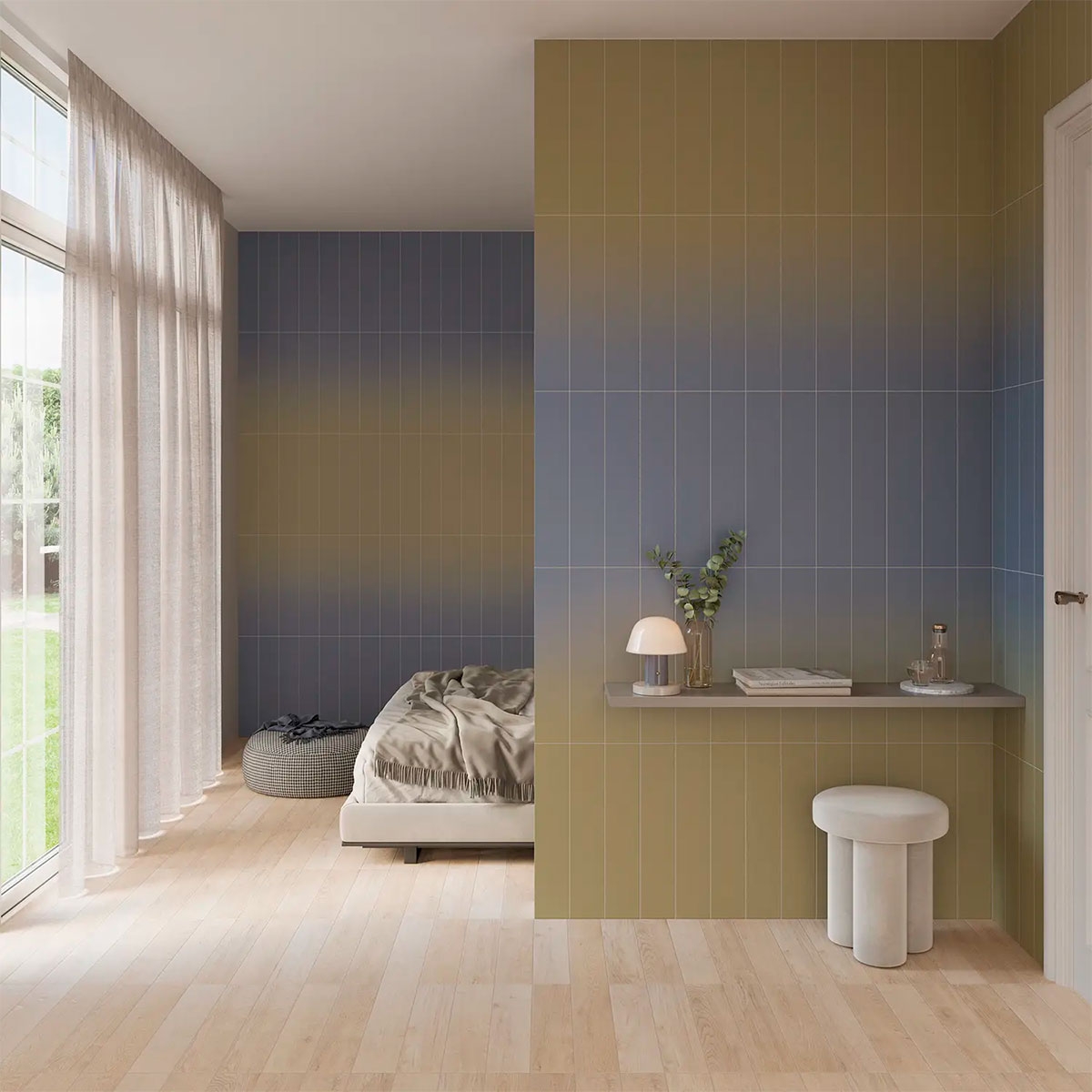 Chambre avec revêtement Mer Kaki Melange 10,7x54,2 (Boîte 0.57m2)