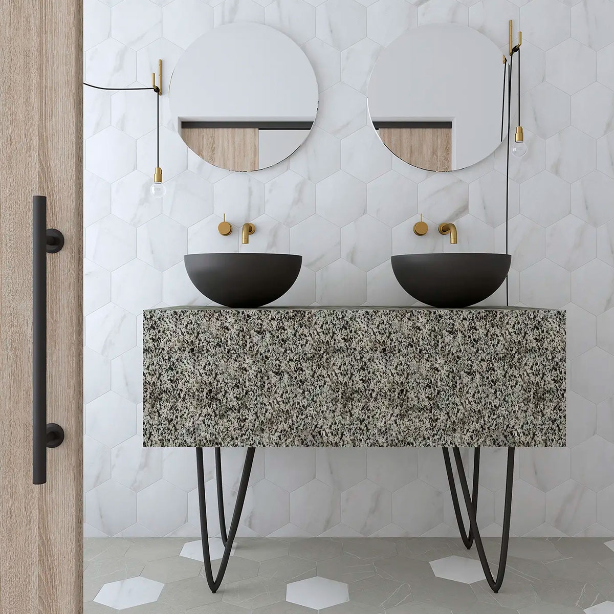 Baño con revestimiento Love Affairs Hexagon Calacatta 20x23 (Caja 0.35m2)