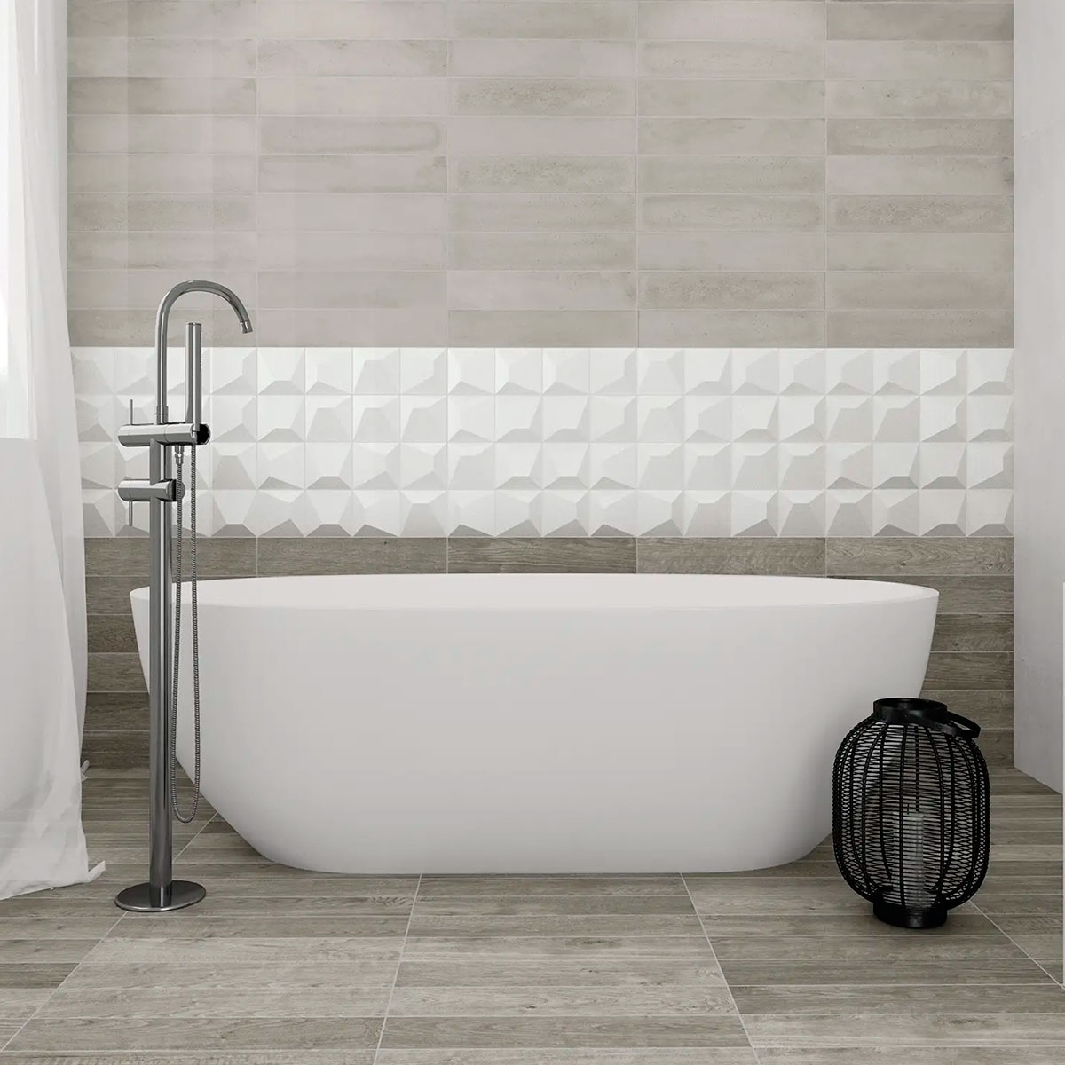 Salle de bain avec bande de béton Love Affairs Revêtement gris clair 10x50 (Boîte 0.78m2)