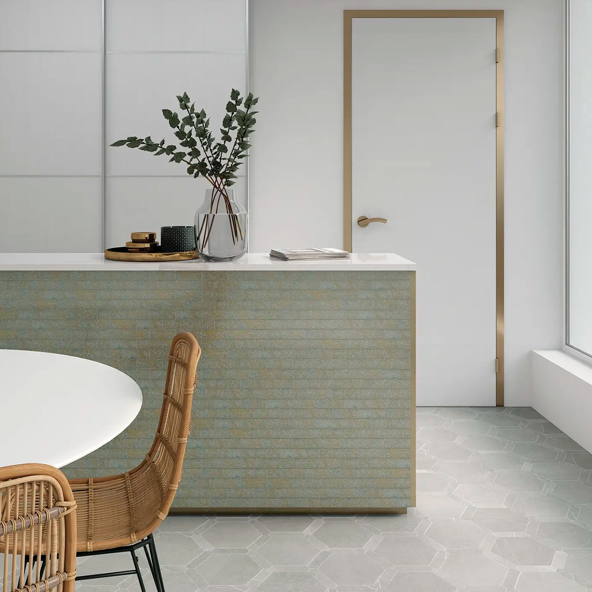 Interior with Love Affairs Petra Hexagon Grey 20x23 flooring (Box 0.35m2)