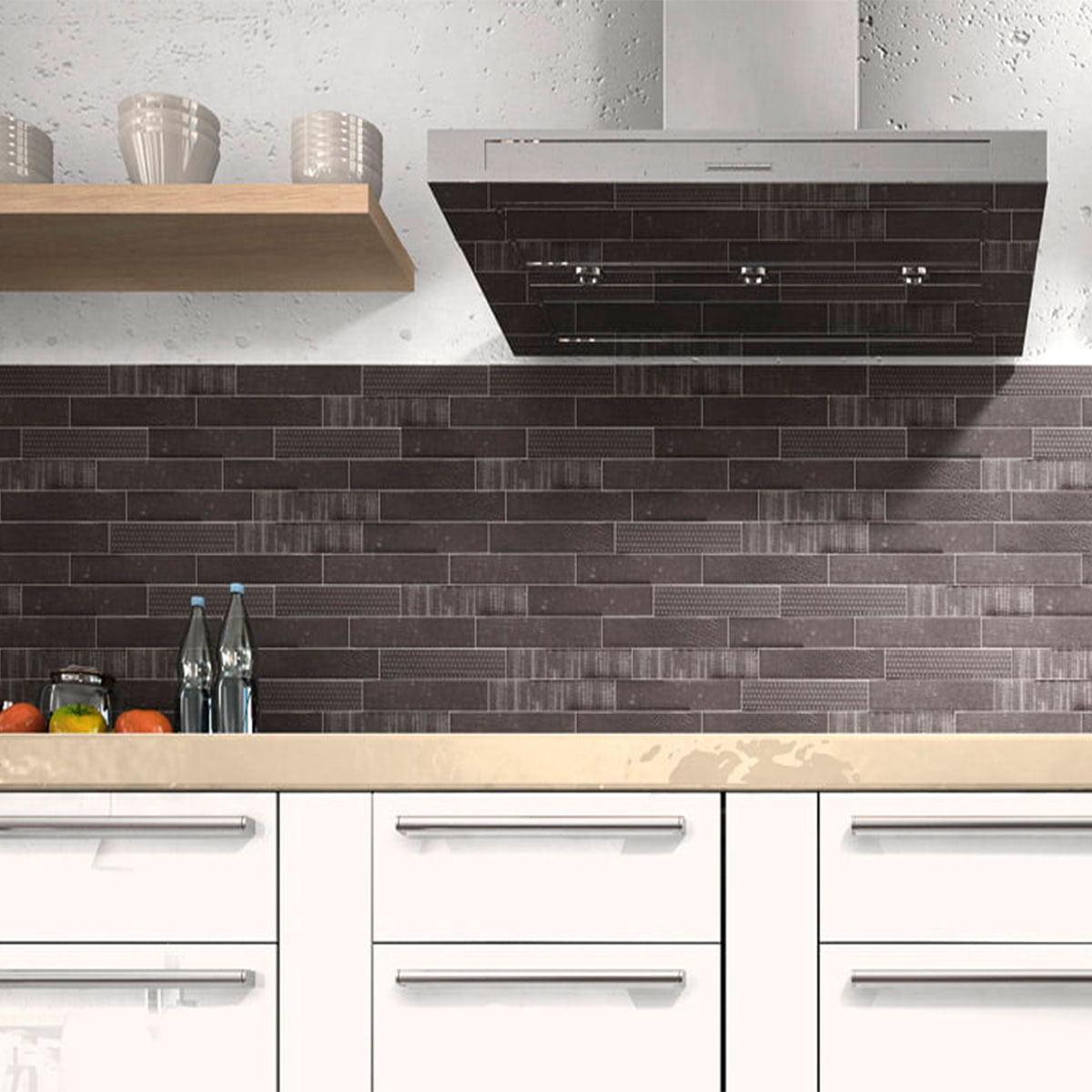 Ambiente con Mattone Tira Enmallada Trabada Must Satinado 25x50