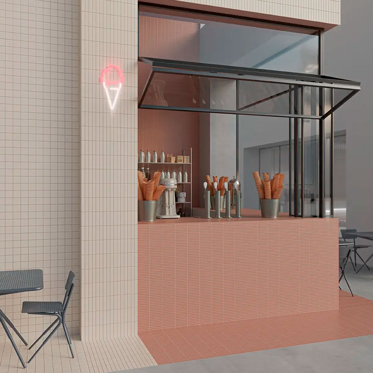 Exterior com pavimento e revestimento Raster Lines S Mud 15x15 (Box 0.54m2)