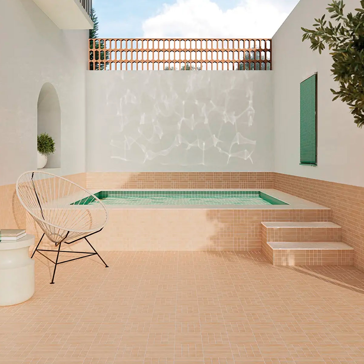 Exterior com pavimento e revestimento Raster Grid S Clay 15x15 (Box 0.54m2)