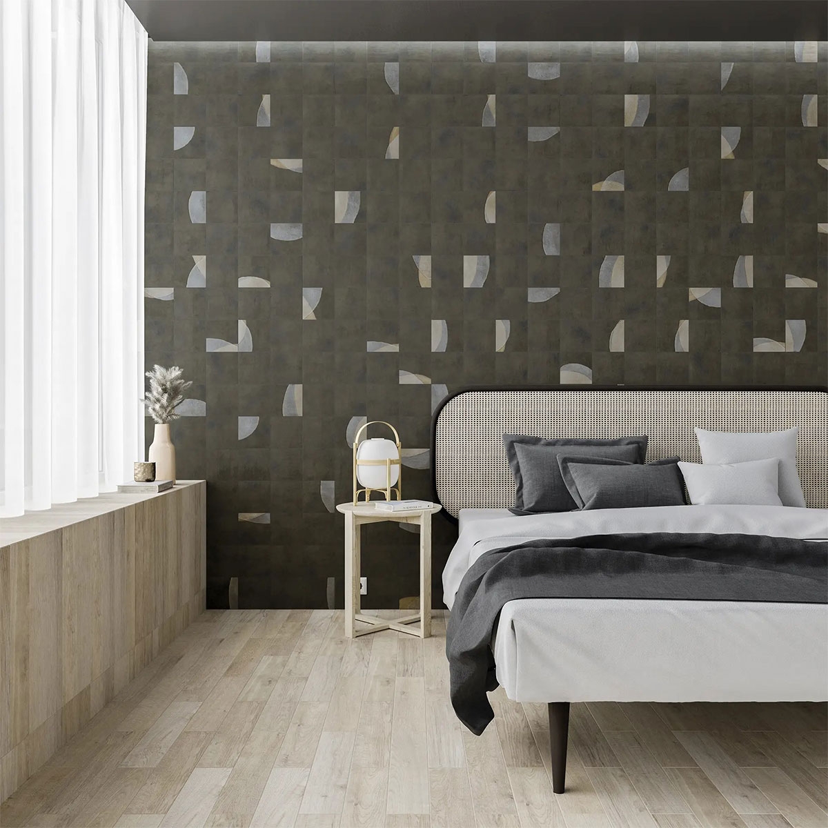 Interior con revestimiento Pottery Cosmic Square Graphite 15x15