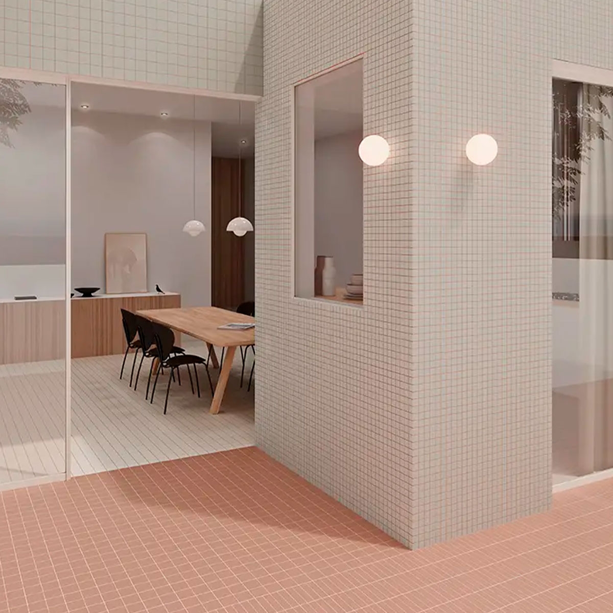 Extérieur avec bardage et intérieur avec grille raster M Chalk 15x15 dallage (Boîte 0.54m2)