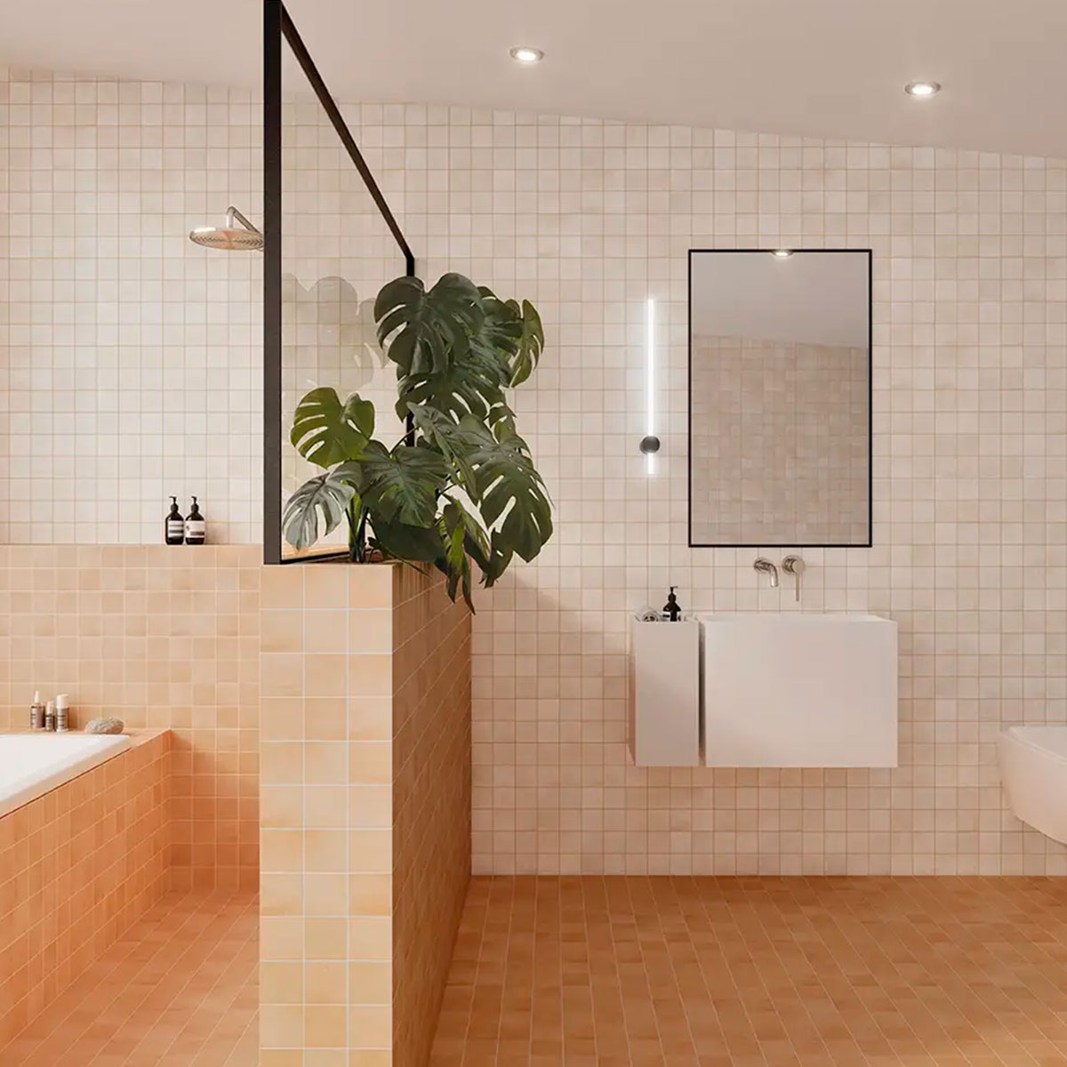 Salle de bain avec grille raster M revêtement blanc cassé 15x15 (Boîte 0.54m2)