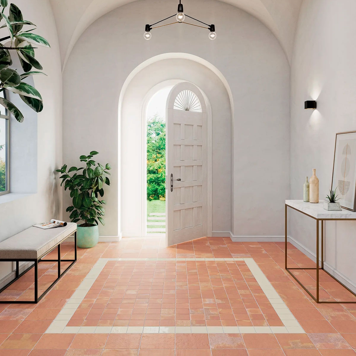 Interior with Roots L Cotto Non-slip flooring 22x22