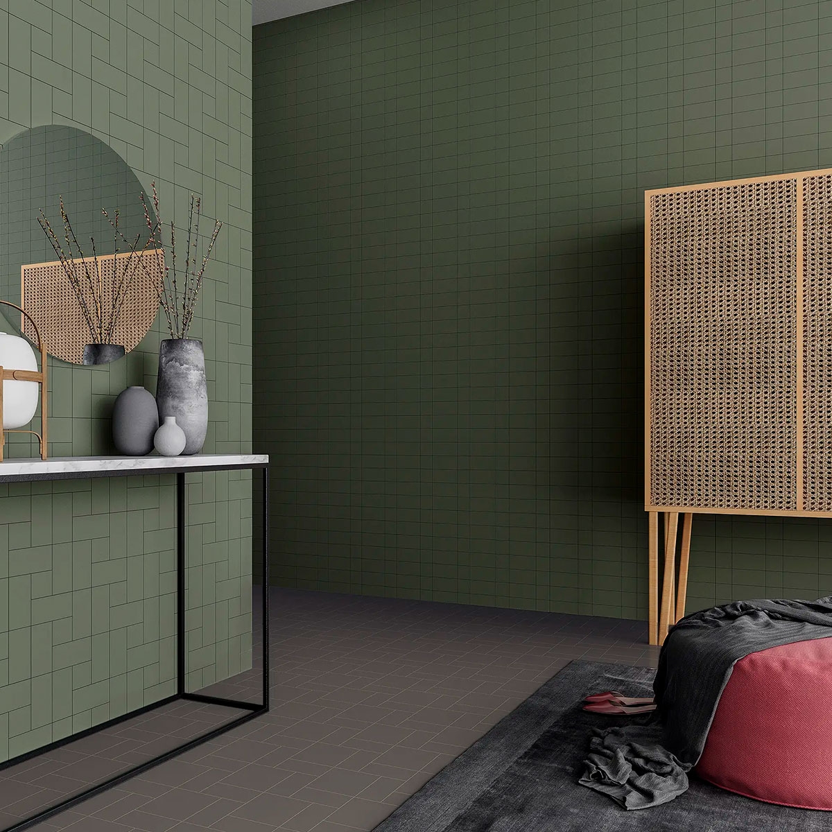 Interior com pavimento Basalto M Sólido 12,5x12,5 (Box 0,60m2)