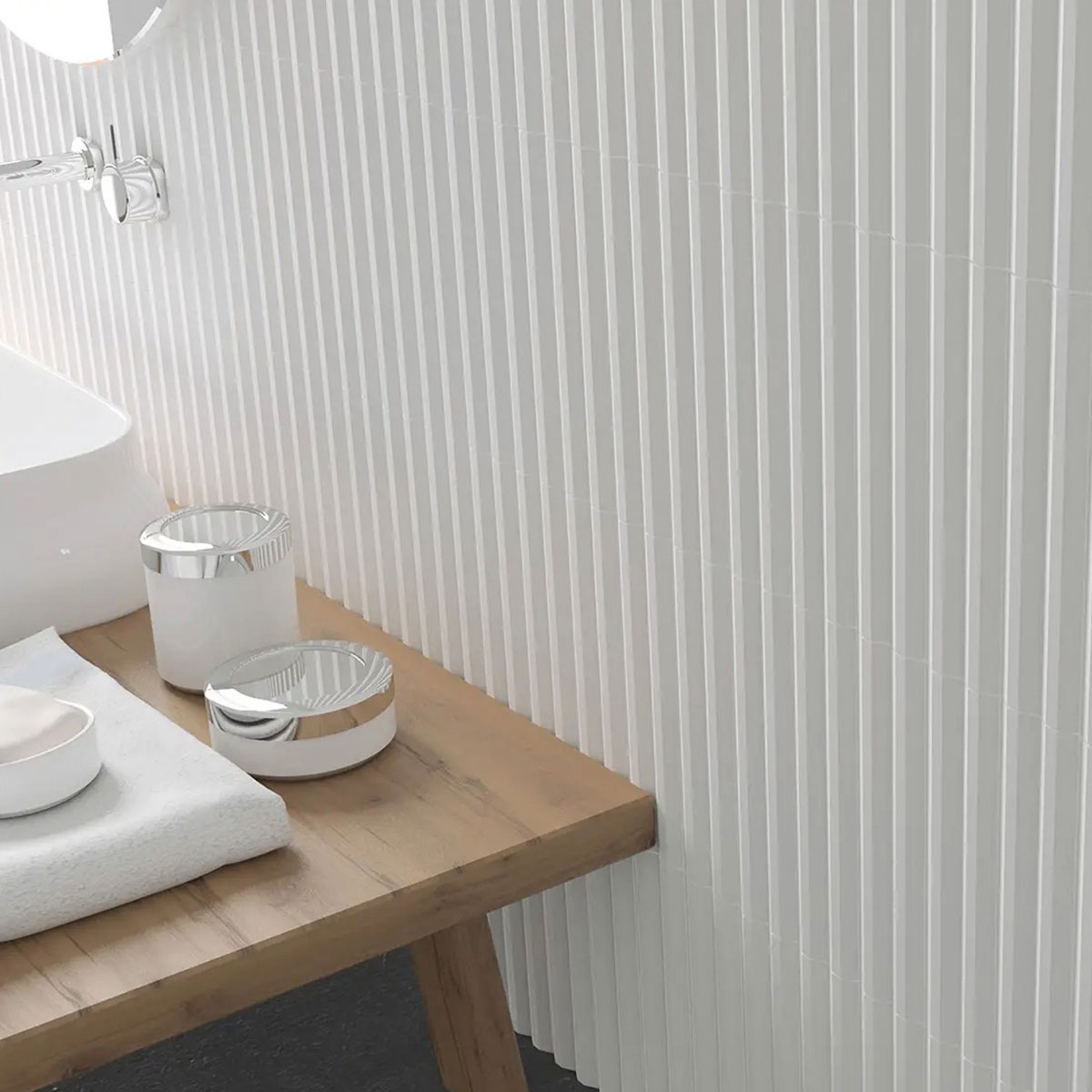 Innenraum mit Stripes Ice White Beschichtung 7,5x30