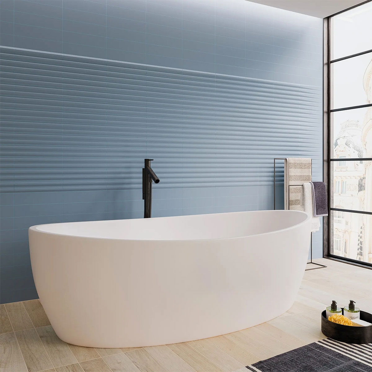 Interior com revestimento Stripes Transition Sky 7.5x30