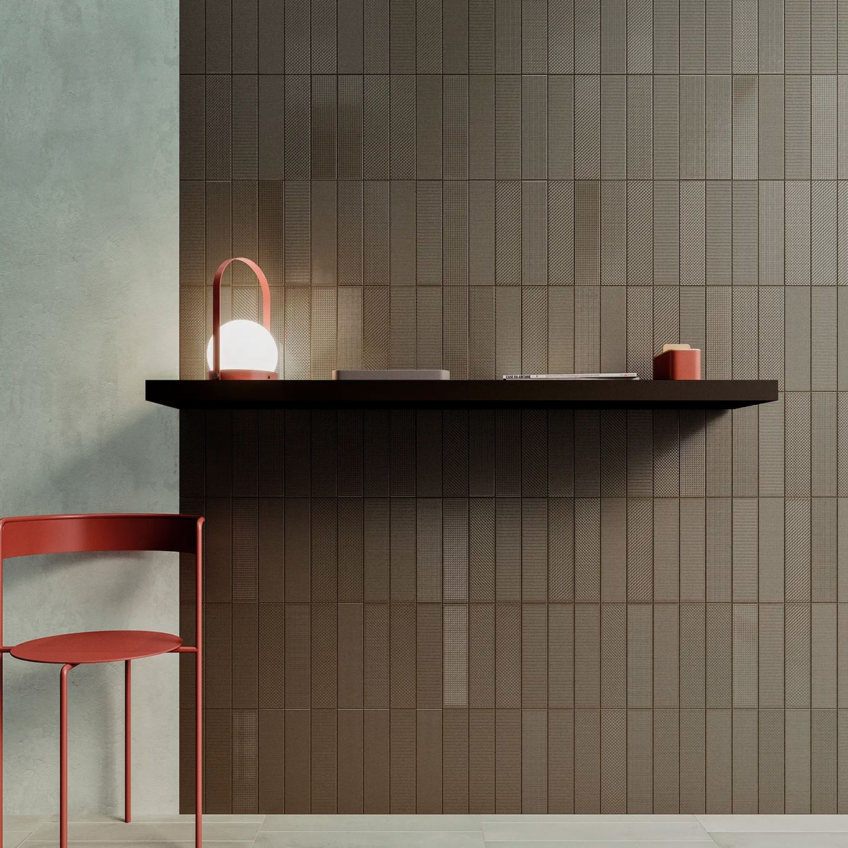 Interior com revestimento Texiture Pattern Mix Pewter 6.2x25 (Box 0.45m2)