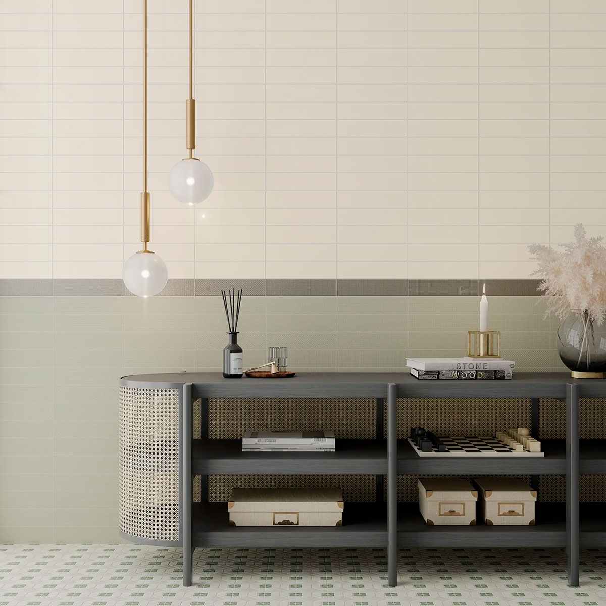 Interior com revestimento Texiture Pearl 6.2x25 (Box 0.45m2)