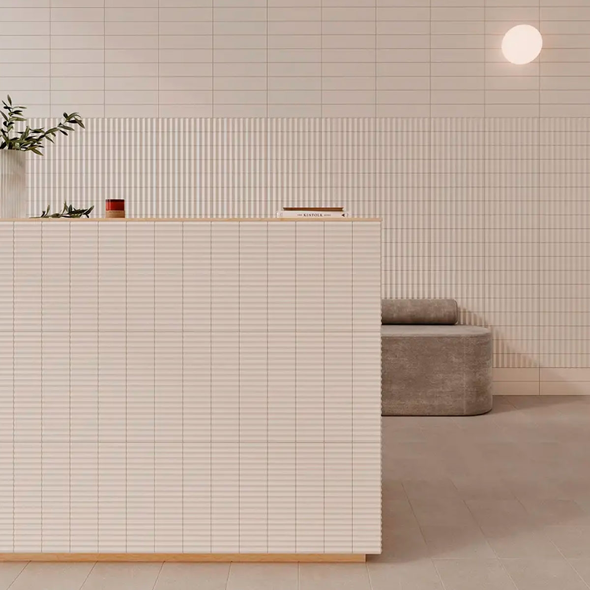 Interior con revestimiento Twin Peaks Liso XL Dove 7,5x30 (Caja 0,51m2)