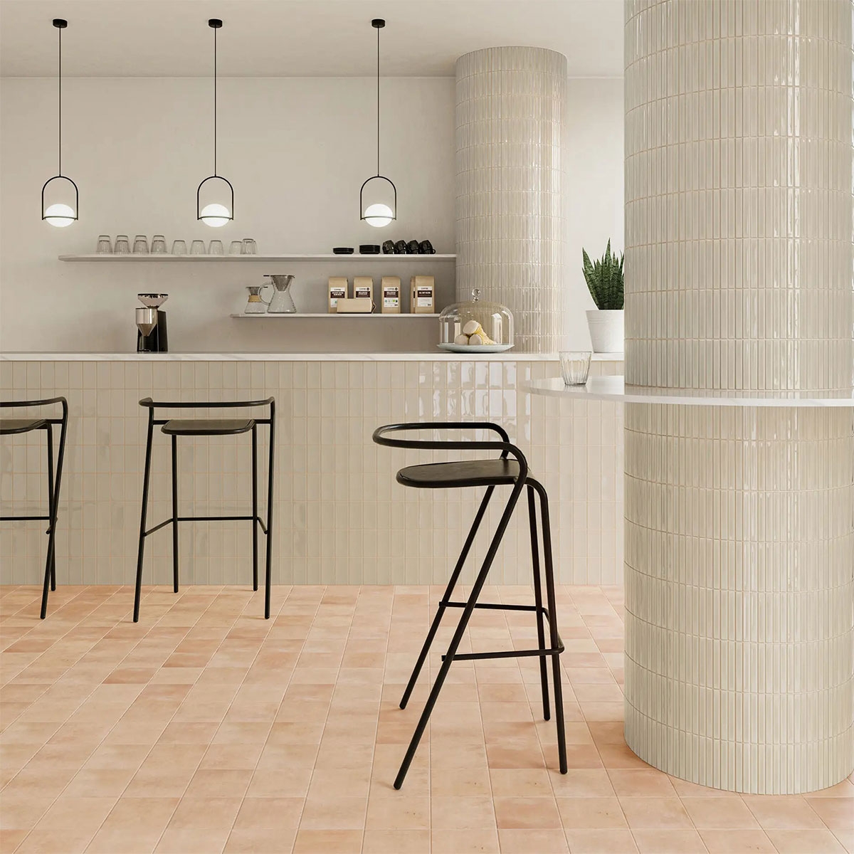 Interior com revestimento Sweet Bars Greige 12.5x25