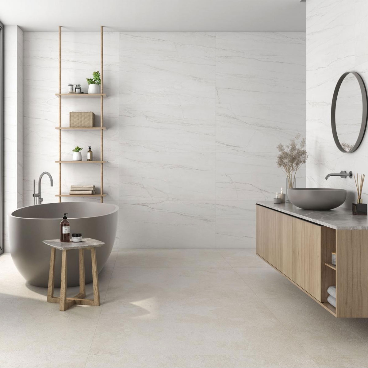 Salle de bain avec revêtement Montebianco 60x120