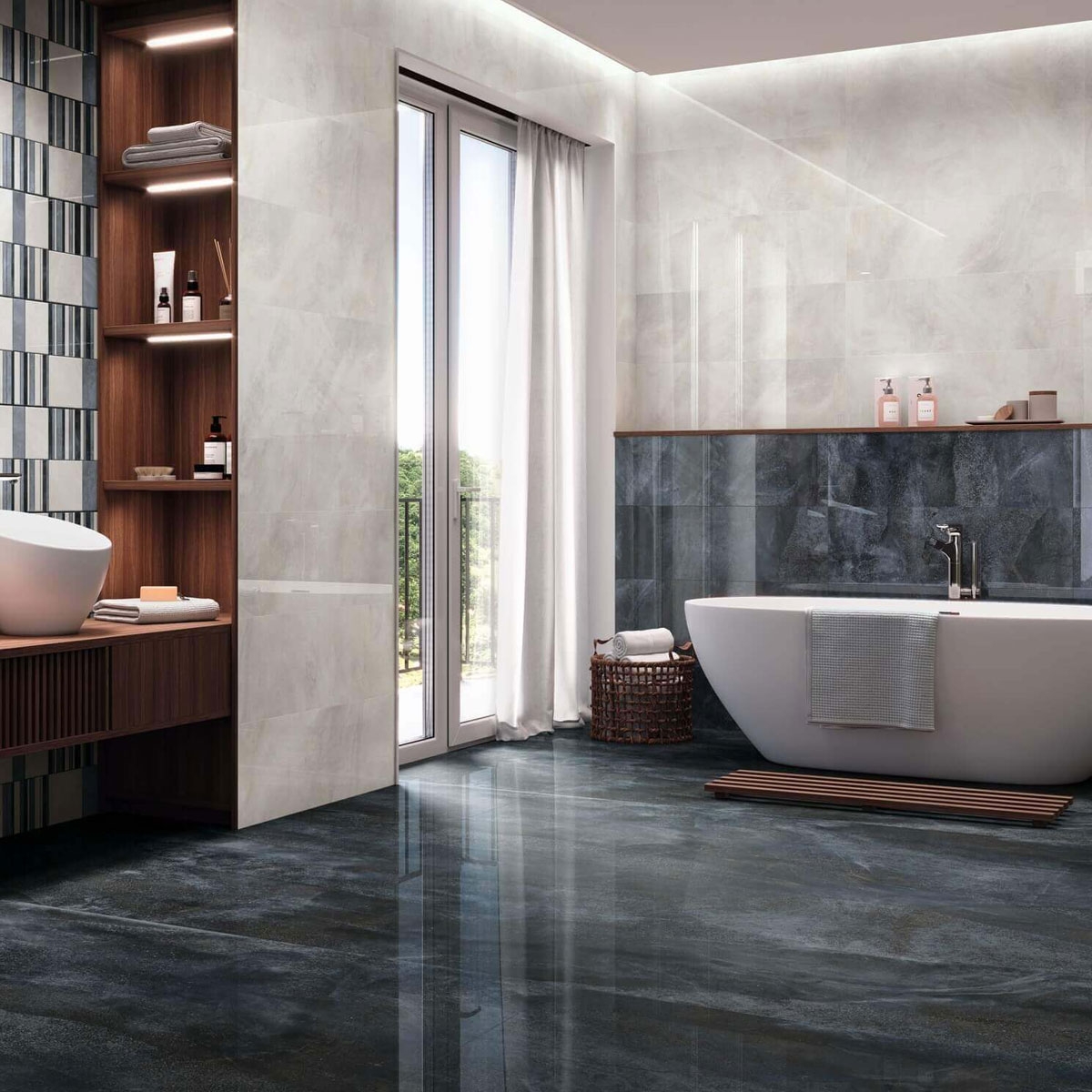 Badezimmer mit Nilo-Boden 1846 Blau 98x98