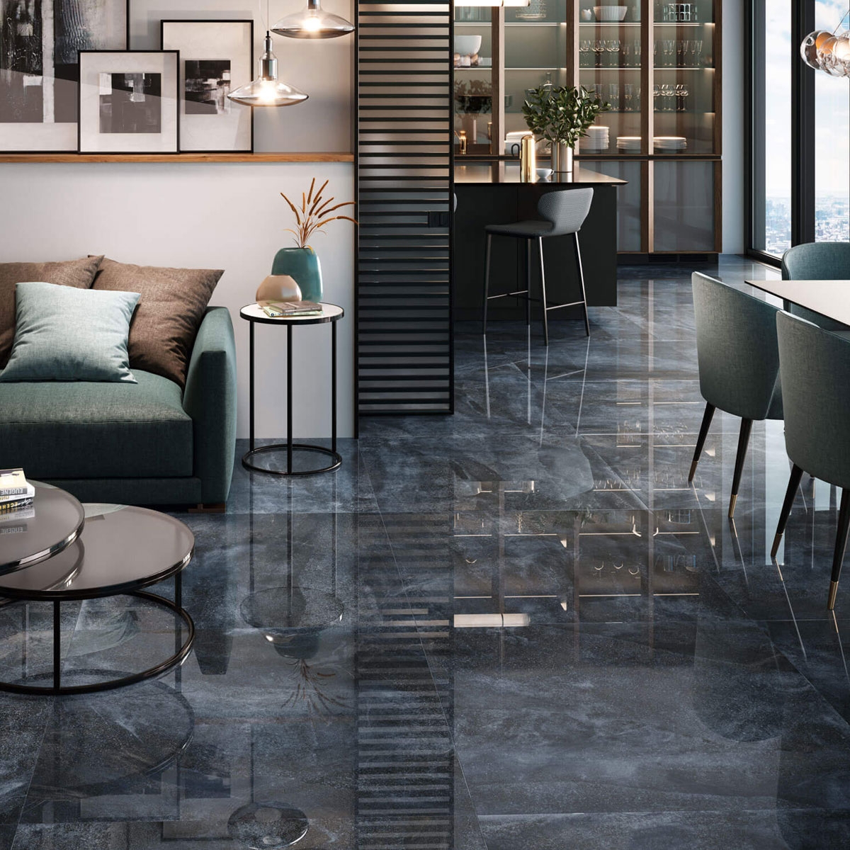 Interior with Nilo 1846 Blue pavement 98x98