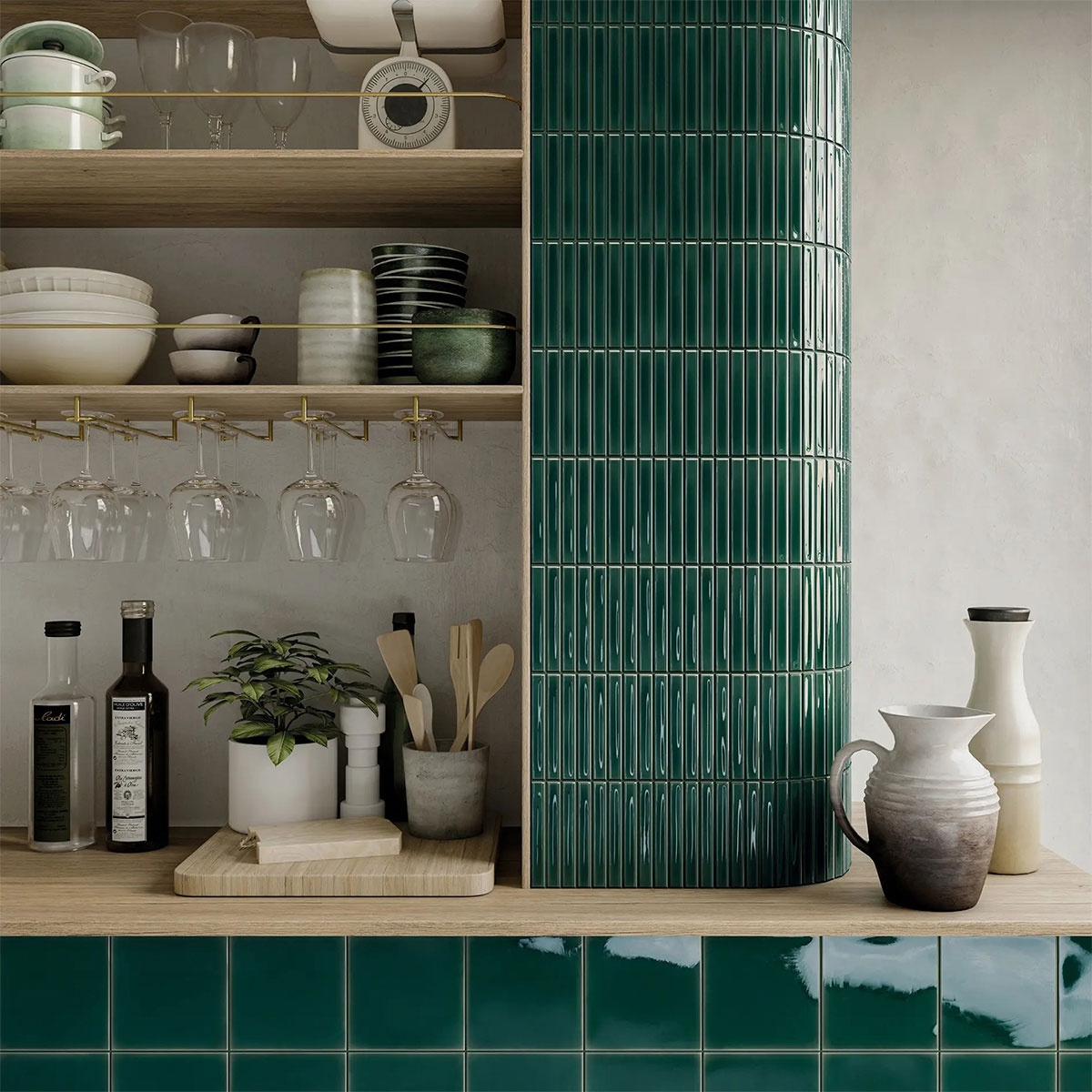 Interior com revestimento SB Royal Green 12.5x25