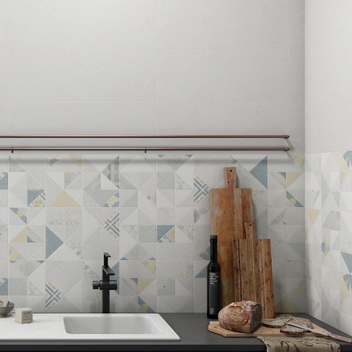 Cozinha com revestimento AT Tiad Relief Thule Mix 25x70